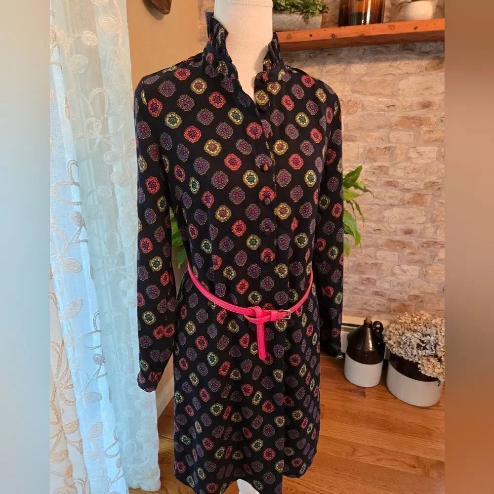 J.Crew Dark Blue Hot Pink Dress with Colorful Geometric Patterns Size 0